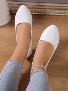 软底舒适低跟女鞋夏季新款一脚蹬低帮平底休闲乐福鞋不累脚妈妈鞋大码低帮平底鞋 - 白色 - 查看 2