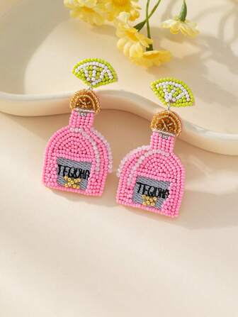 1 Pair Handmade Seed Bead Tequila Bottle Earrings, Fashionable Jewelry Gift