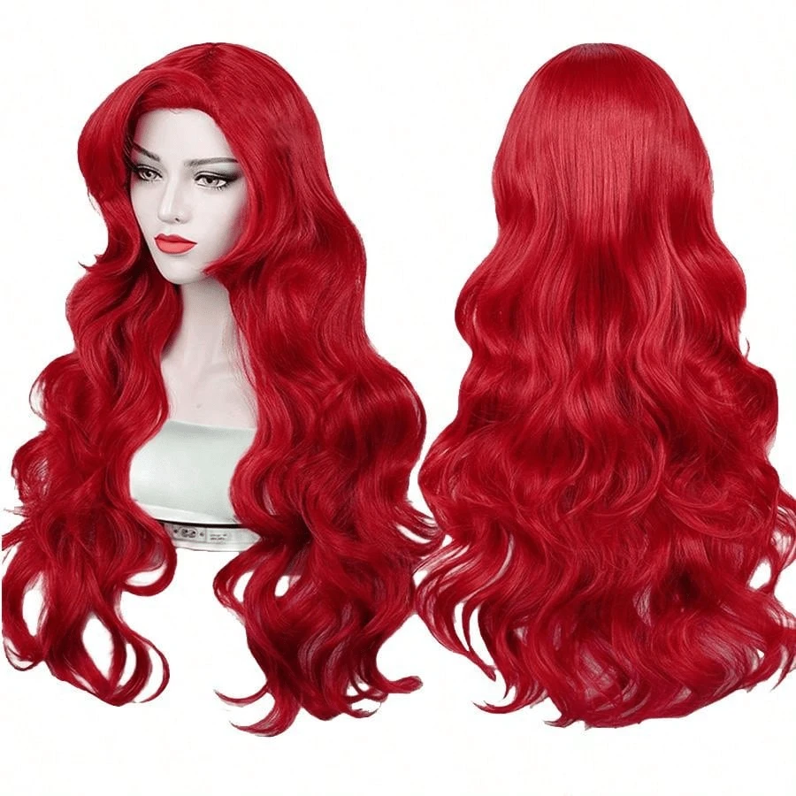 Beauty Red Mermaid Wigs ,28INCH,Curly Long Hair Daily Wig Heat Resistant Synthetic Fiber For Halloween For Cosplay For Christmas