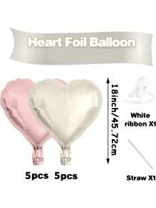 10pcs/Set 18inch Heart Shaped Foil Balloon In Gold, White, Red, Pink, Blue, Cream, Light Gold, Black - Perfect For Birthday Party, Wedding, Valentine's Day, Anniversary, Bridal Shower, New Year Party Decoration, Room Decor, Photo Props - Multicolor - View 19
