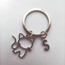 1pc 26 English Letters Metal Cartoon Cat Keychain, Creative Letter Keyring Accessory, Gift For Bag, Car, Couple, Unisex Car Accessories Bag Charm Backpack For School