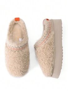 Women's Slipper Boots Short Ankle Platform Heighten Faux Fur Lining Snow Slippers Classic EVA Anti-Slip Outdoor Winter Furry Fuzzy Shoes For Valentine's Day Gift - 米色 - 查看 6