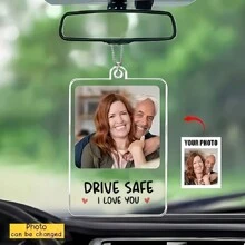 定制亚克力汽车照片装饰 - 个性化“我爱你”安全标志，非常适合周年纪念、婚礼和情人节礼物 - 8*6cm車內安全掛飾 - 查看 2
