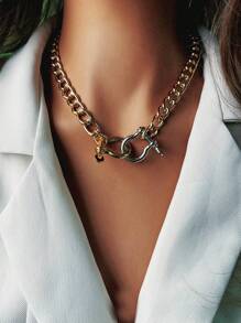 1 pieza Collar de cadena de mujer con hebilla en forma de herradura, sencillo pero elegante, adecuado para usar a diario cuando sales