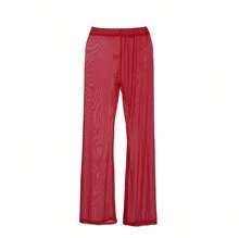 Women See-Through Pants Bikini Cover Up Mesh Ruffle Bottoms Plus Size Loose Long Trousers Beachwear Swimwear Swimsuit - Red - View 7