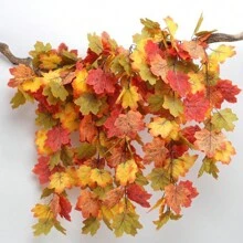 2 piezas de ramas con hojas de arce artificiales, hojas de arce de otoño, hojas de otoño falsas, tallos de hojas de otoño de seda, ramo de otoño artificial para acción de gracias, interior y exterior, hogar y cocina en otoño - Naranja - Ver 3