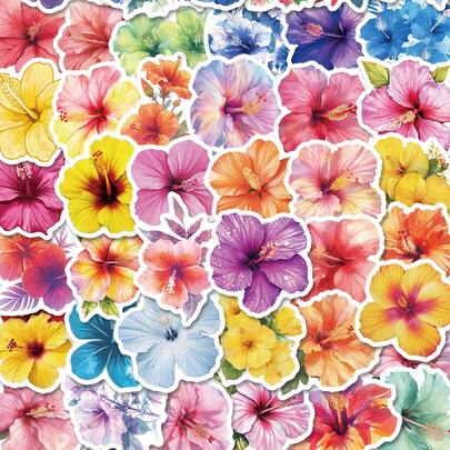 50/100 miếng dán hoa dâm bụt, hình dán hoa mùa xuân nghệ thuật bằng vinyl chống thấm nước dùng cho bình nước, máy tính xách tay, quà tặng đáng yêu cho bạn bè, quà tặng tiệc tùng, hình dán trang nhã cho người lớn và thanh thiếu niên, đồ dùng học tập, đồ dùng học tập