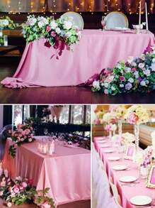 1 khăn trải bàn hình chữ nhật 145x260cm / 145x180cm vải lụa mịn dùng cho tiệc, ngày lễ, bữa tối, đám cưới, trang trí lễ kỷ niệm - Hồng - Xem 10