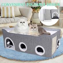 Cat Houses For Indoor Cats-Large Collapsible Large Cat Bed With Fluff Ball And 2 Caves,Cat Hideout With Canopy,Semi-Enclosed Cat Bed Cat House Covered Cat Bed For Multi Small Pet Large Kitty