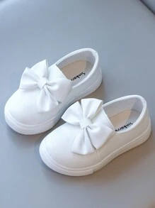 1 Pair Children White Sports Shoes, Girls Indoor/Outdoor Casual Sneakers, Baby Non-Slip Breathable Running Shoes, Suitable For Wedding, Party, Dance Performance, Bow Decor - White - View 2