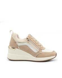 Zapatillas De Cuña, Zapatillas Deportivas Casuales con Cuña Con Cremallera Lateral - Camel - Ver 2