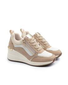 Zapatillas De Cuña, Zapatillas Deportivas Casuales con Cuña Con Cremallera Lateral - Camel - Ver 4