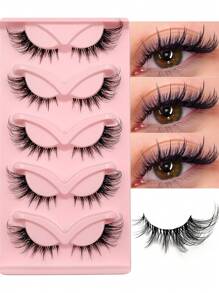 Asiteo 5 Pairs Cat Eye Wispy Eyelashes - Natural False Lashes With Fluffy Soft Cross Clear Band For Manga Makeup Look - Reusable And Easy To Apply Lashes For Dramatic Eye Effect - 眼尾拉長款 - 查看 1