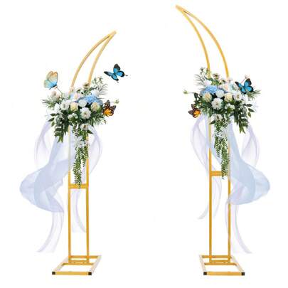 2 Pieces Set Of Curved Large Gold Metal Wedding Arch Background Bracket For Ceremony & Party Balloon Arch Bracket For Birthday Party Anniversary Celebration Indoor & Outdoor Event Decoration