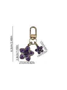 1 件合金材料樱花形钥匙扣轻巧飘逸的樱花设计，配有方形标签，适合用作手提包吊饰汽车钥匙扣情侣/生日/节日礼物，送给女性的情人节礼物 - 紫色 - 查看 3