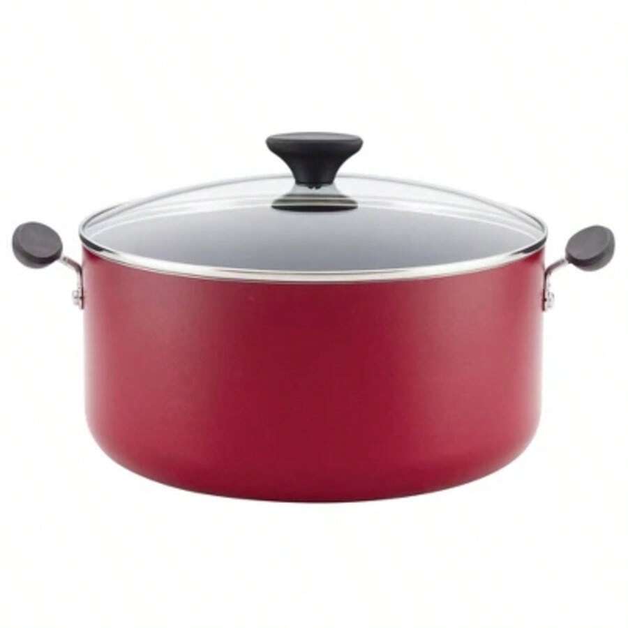 Reliance 10qt Aluminum Nonstick Wide Stock Pot Red: Large Cooking Pot, Glass Lid, Dishwasher & Oven Safe - Red - View 1