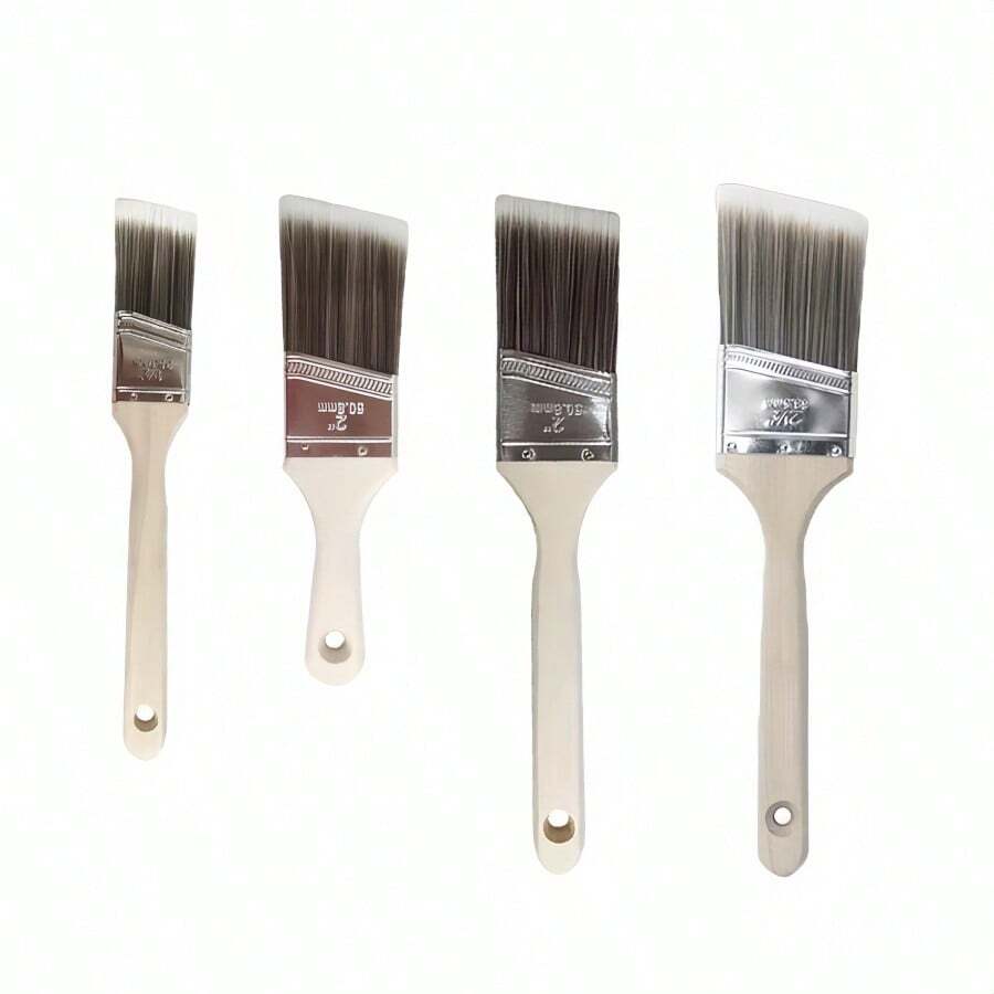 4 件套木柄斜角油漆刷套件，软毛水性涂料，清洁刷，适用于墙壁和家具的家居装饰绘画工具 - 灰色 - 查看 1