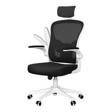 MIKOMIKA Office Chair, Gaming Chair, Ergonomic Desk Chair With Headrest, Adjustable And With Lumbar Support Breathable Mesh Backrest 90° Folding Armrests 360° Swivel (SF168-001) - 白色 - 查看 1