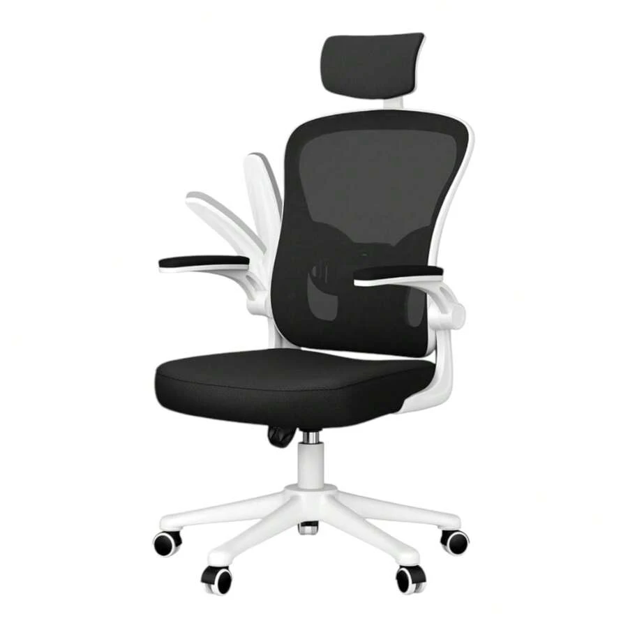 MIKOMIKA Office Chair, Gaming Chair, Ergonomic Desk Chair With Headrest, Adjustable And With Lumbar Support Breathable Mesh Backrest 90° Folding Armrests 360° Swivel (SF168-001) - 白色 - 查看 1