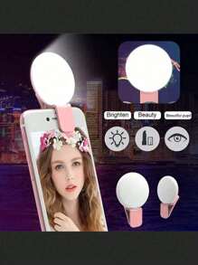 1pc White/Pink Portable Selfie Ring Light With USB Charging, Photo Shoot, Beauty, And Skin Enhancement Functions - Multicolor - View 6