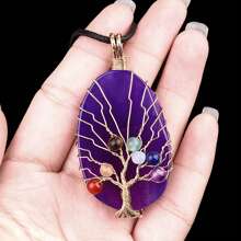 1pc Natural Agate Stone Life Of Tree Pendant Necklace Rough Wire Winding Pendant Sweater Chain Jewelry Women's For Necklace