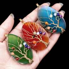 1pc Natural Agate Stone Life Of Tree Pendant Necklace Rough Wire Winding Pendant Sweater Chain Jewelry Women's For Necklace