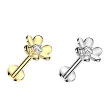 1 对精致小三层花无螺纹推入式耳钉/唇钉，带锆石中心，金色镀钛 316L 不锈钢穿刺首饰，适合约会、日常佩戴、派对、音乐节以及作为情人节、妈妈、母亲、母亲节、礼物 - 三瓣花 - 查看 4