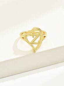 1 chiếc nhẫn rỗng cổ điển khắc 26 chữ cái có thể điều chỉnh, phụ kiện thời trang giản dị cho cặp đôi, thích hợp làm quà tặng dự tiệc/du lịch - Vàng - Xem 39