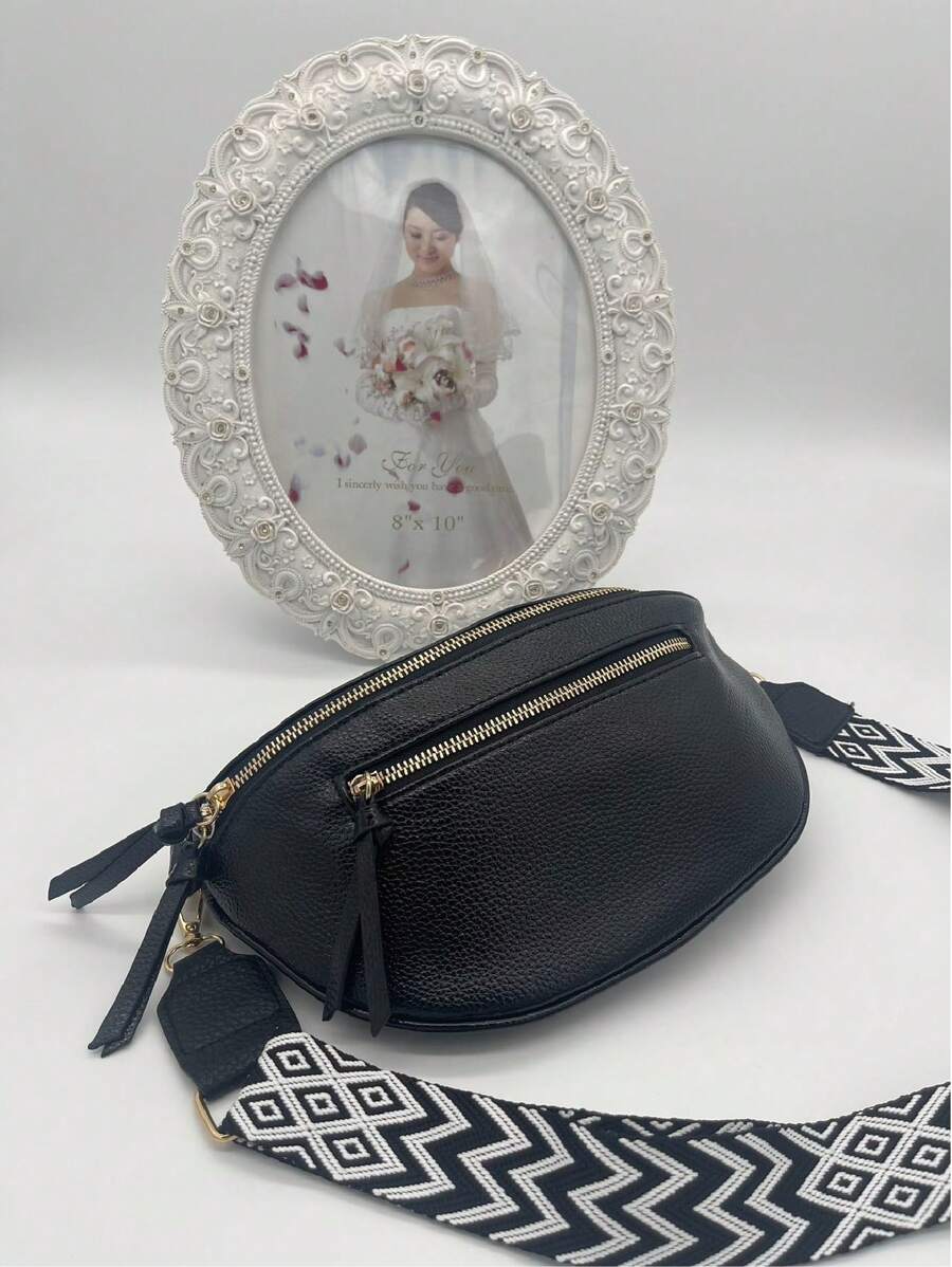Túi đeo hông thường ngày cho nữ, Túi đeo hông PU cổ điển, Túi đeo ngực du lịch nhiều ngăn cho hoạt động ngoài trời - đen/vàng 2 - Xem 1