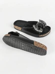 roulvxiang Bow Detail Rhinestone Glitter Platform Sandals - Non-Slip Summer Beach Slides For Women Viral Thick Sole Indoor Outdoor Comfort Shoes