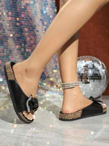 roulvxiang Bow Detail Rhinestone Glitter Platform Sandals - Non-Slip Summer Beach Slides For Women Viral Thick Sole Indoor Outdoor Comfort Shoes