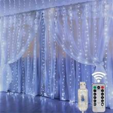 1 pezzo Luci a tenda USB con telecomando, bianco caldo/bianco/multicolore, 8 modalità, luci a tenda a LED per camera da letto, luci da favola, luci per corone, luci di Natale/Ognissanti per decorazioni domestiche, luci per decorazioni per festival, matrimoni, feste, compleanni, giardino, lauree, campeggio, autunno e Natale