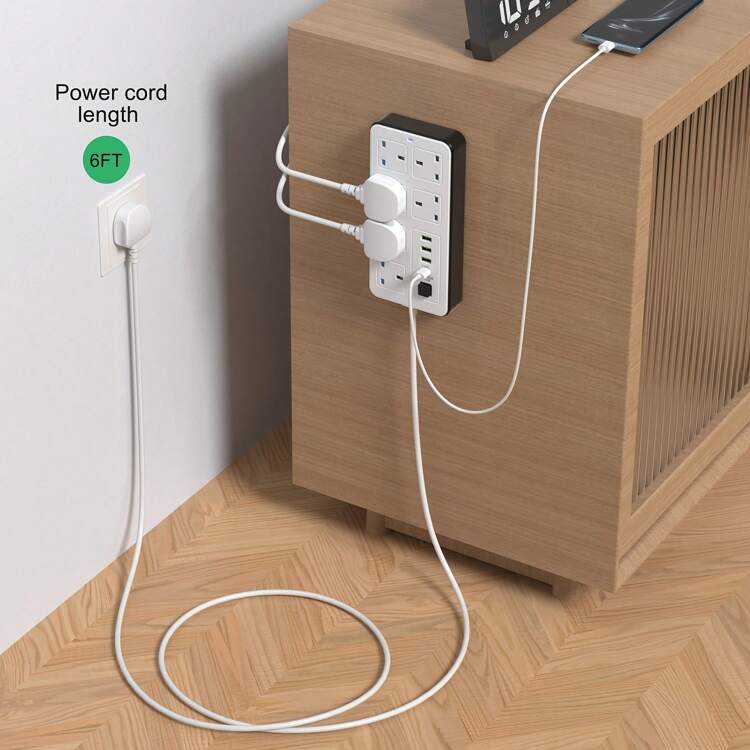 New Multifunctional Circular Power Board/Socket/Strip, With 6 Power Sockets, Paired With (3 USB-A) (1 TYPE-C), Equipped With 2m/6ft Power Cord, Suitable For Homes, Offices, Kitchens, And Other Places - UK Plug(220-240V) - View 6