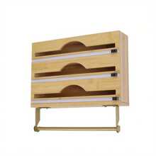 4 In 1 Bamboo Wrap Dispenser With 3 Compartments, Perfect For Plastic, Foil & Parchment Paper Rolls Towels, Kitchen Essential Wall-Mounted Multifunctional Organizer - 4 In 1 Bamboo Foil Dispenser - View 11