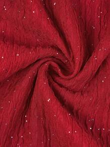 红色性感露肩长袖前镂空荷叶边下摆优雅紧身迷你连衣裙，采用闪光纹理面料，浪漫，晚会，新年，情人节约会，新款女装