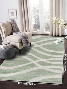 1 Piece Of Faux Cashmere Living Room Carpet Printed With Light Green Lines. Suede Delicate, Pleasant To The Touch, Non-Slip Washable Area Rug For Bedroom, Can Be Used In Living Room, Bedroom Bedside Carpet, Door Mat, Room Decoration. Suitable For Different Seasons Of Spring, Summer, Autumn And Winter.