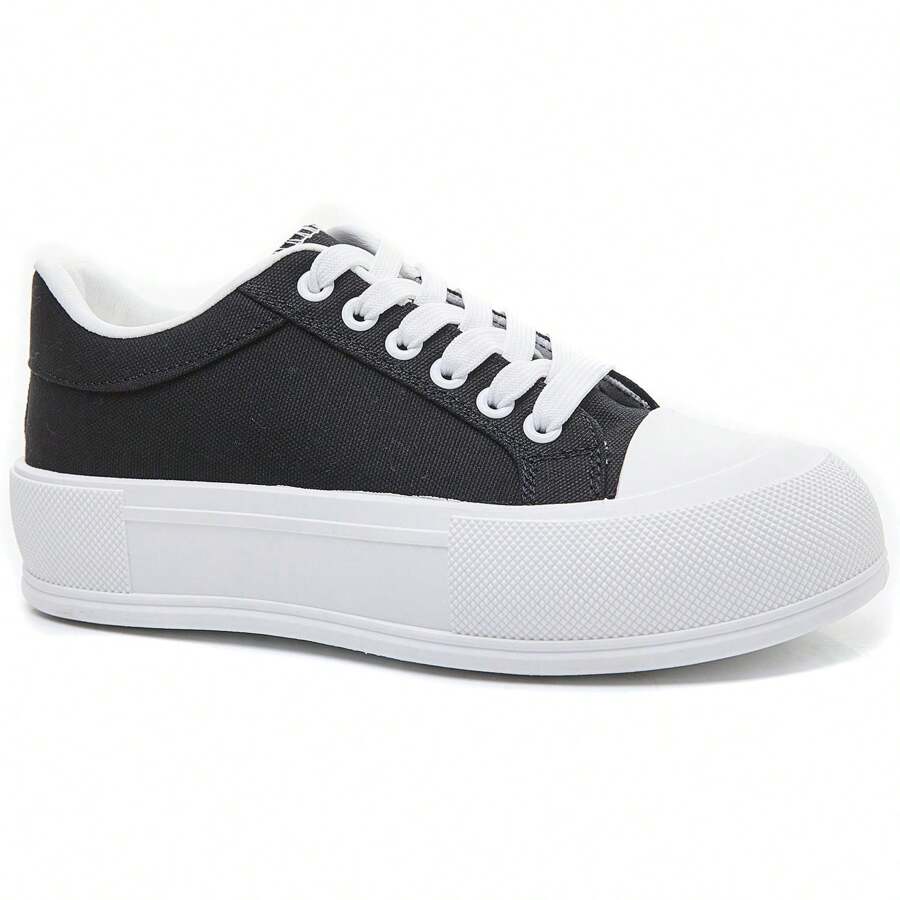 Canvas Sneaker With Chunky Sole And Classic Details - Black - View 1