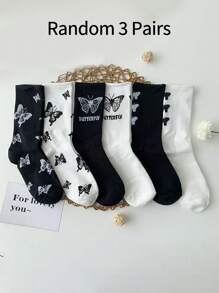 6 đôi tất cổ cao màu đen và trắng họa tiết bướm cho bé gái, tất dài đến bắp chân Ins Trendy Palms Angel, tất dài phong cách Nhật Bản dành cho trẻ em và thanh thiếu niên - Nhiều màu - Xem 11