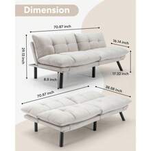 Futon Sofa Bed, 71" Comfy Loveseat Sleeper With Adjustable Backrest Armrest, Thick Padded Cushion, Small 2 Seater Futon Couch For Living Room Bedroom (Cream White) - 乳白色 - 查看 2