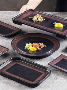 1 Đĩa ăn tối thanh lịch, hình dạng cổ điển, chất liệu Melamine, chắc chắn, họa tiết đá, viền sọc vàng sẫm, an toàn khi rửa bằng máy rửa chén, có thể tái sử dụng, đồ dùng trên bàn ăn sáng tạo, thích hợp cho ẩm thực Nhật Bản, khay đựng cá hồi, khay đựng sushi, khay đựng bít tết, đồ nguội, khay đa năng, thích hợp cho gia đình, nhà hàng, tụ họp, tiệc tùng, quà tặng Giáng sinh - nhiều màu - Xem 2