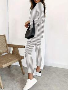 Women's Striped Drawstring Pants Set, Minimalist Fashion Casual Everyday Wear