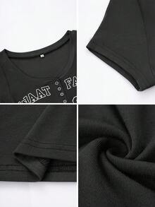 Vaiaye 女士 Y2K 风格字母印花修身短袖 T 恤，春夏休闲款 - 灰色 - 查看 11