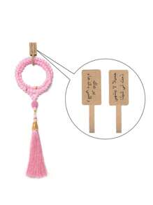 1 件简约粉色串珠长流苏祈祷手链，附祝福卡，适合节日佩戴 - 彩色 - 查看 6