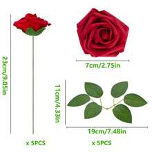 10/30/50/100支象牙色泡沫假玫瑰带茎，适用于DIY婚礼花束、新娘送礼会中心装饰品、派对餐桌装饰、情人节和母亲节（不含纸盒） - 酒紅色 - 查看 3
