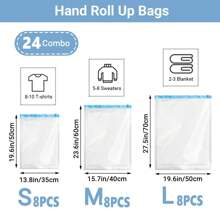 24 Pack Travel Compression Storage Bags, Multiple Sizes Roll Up Vacuum Storage Bags Hand Roll Durable Space Saver Bags For Clothes Clothing Travel Accessories Backpack Suitcase Organizer Compression Bags For Travel, Camping Essentials, Luggage Packing Organiser Vacuum Seal Bags For Clothing Back To School Travel Moving Must Have