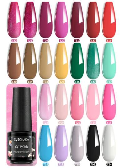 7ML 彩色凝胶指甲油 24 色系列 Y2K 黑白粉色半永久性可剥离 LED UV 凝胶四季指甲油美甲