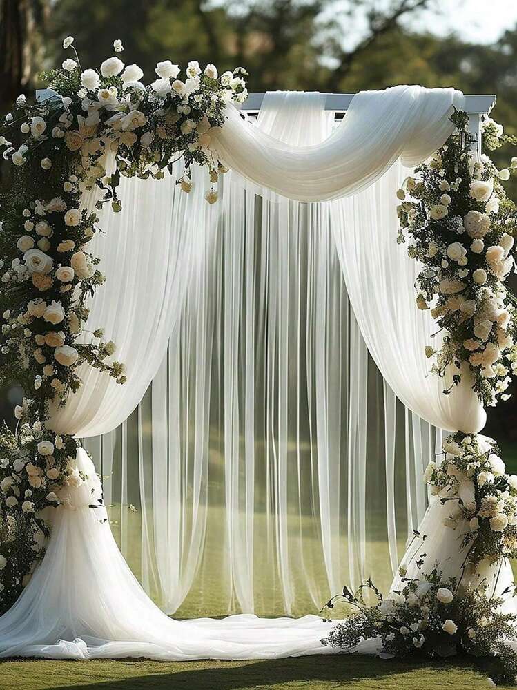 1 Peça Cortina de Arco de Chiffon Branca, Adequada para Casamentos Internos/Externos, Decoração do Dia dos Namorados, Bottom de Teto para Cerimônia, Decoração de Festa e Banquete, Decoração Multiuso, Natal, Dia dos Namorados, Decoração de Bottom de Casamento - Multicolorido - Visão 6