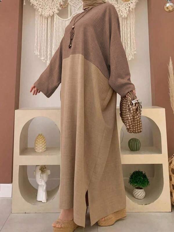 Women's Spring Colorblock Patchwork Batwing Sleeve Dress