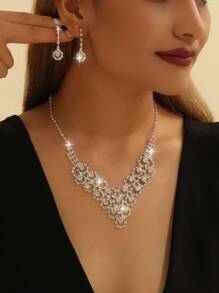 MESTILO 3 件装水钻圆形耳环和项链首饰套装，适合女性日常/派对佩戴 - 圓圈 - 查看 1