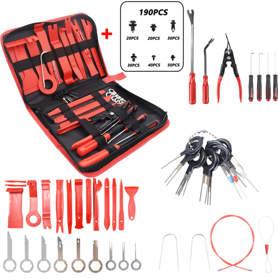 Juego de herramientas de desmontaje y montaje de automóviles, juego completo de piezas de automóviles, caja de herramientas de reparación de automóviles, manual profesional de desmontaje y mantenimiento de audio, juego de herramientas de desmontaje - Rojo - Ver 1
